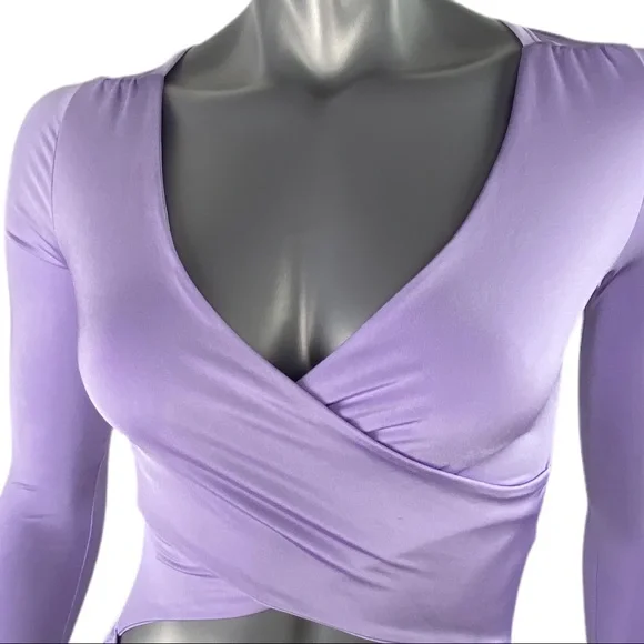 Fashion Nova | Lilac Purple Cut Out Body Suit Long Sleeve Thong back - Picture 9 of 16